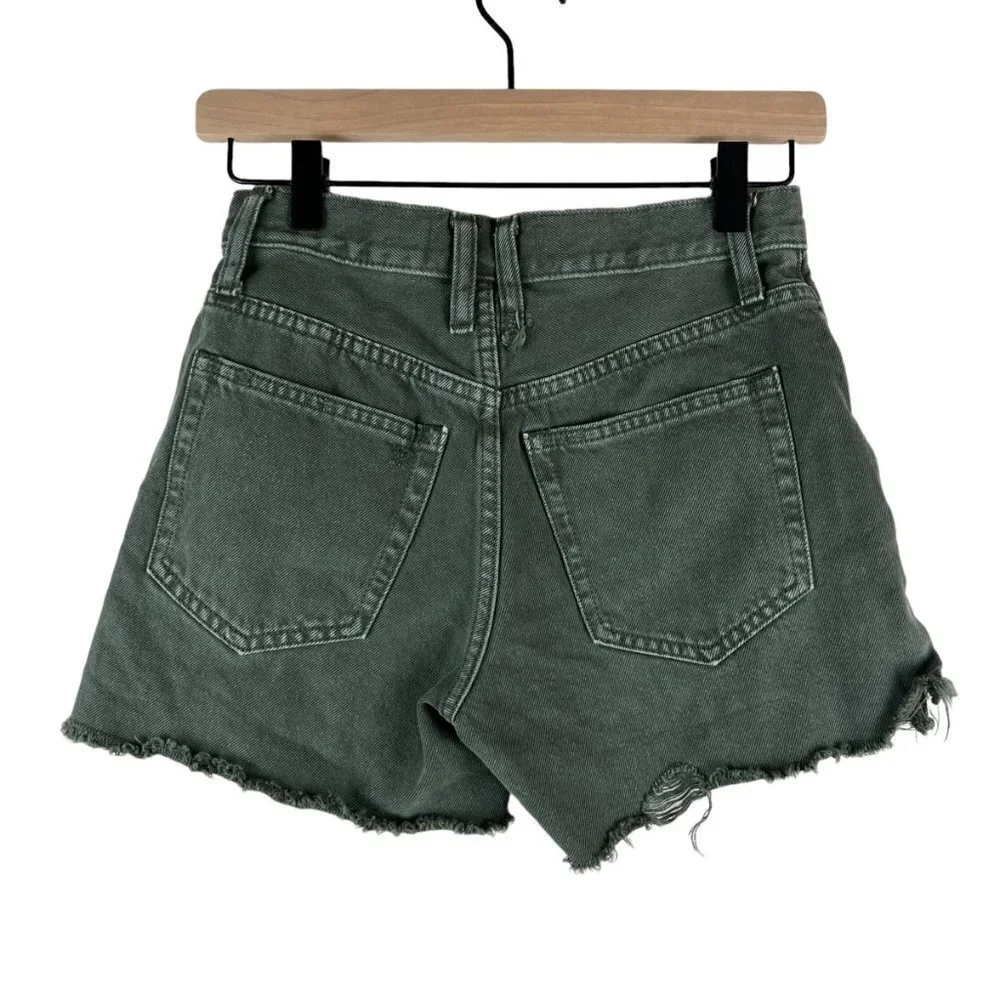 Free People Army Green Distressed Makai Cutoff Denim Shorts
